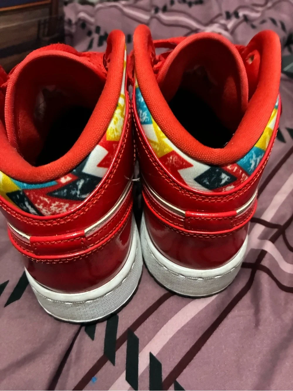 Nike Kids Red and White High-Top Sneakers with Swoosh